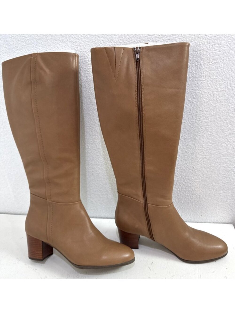 Vionic Tahlia Tall Natural Tan Arch Support Zip Up 2.5" Heel Boots Womens Sz 11